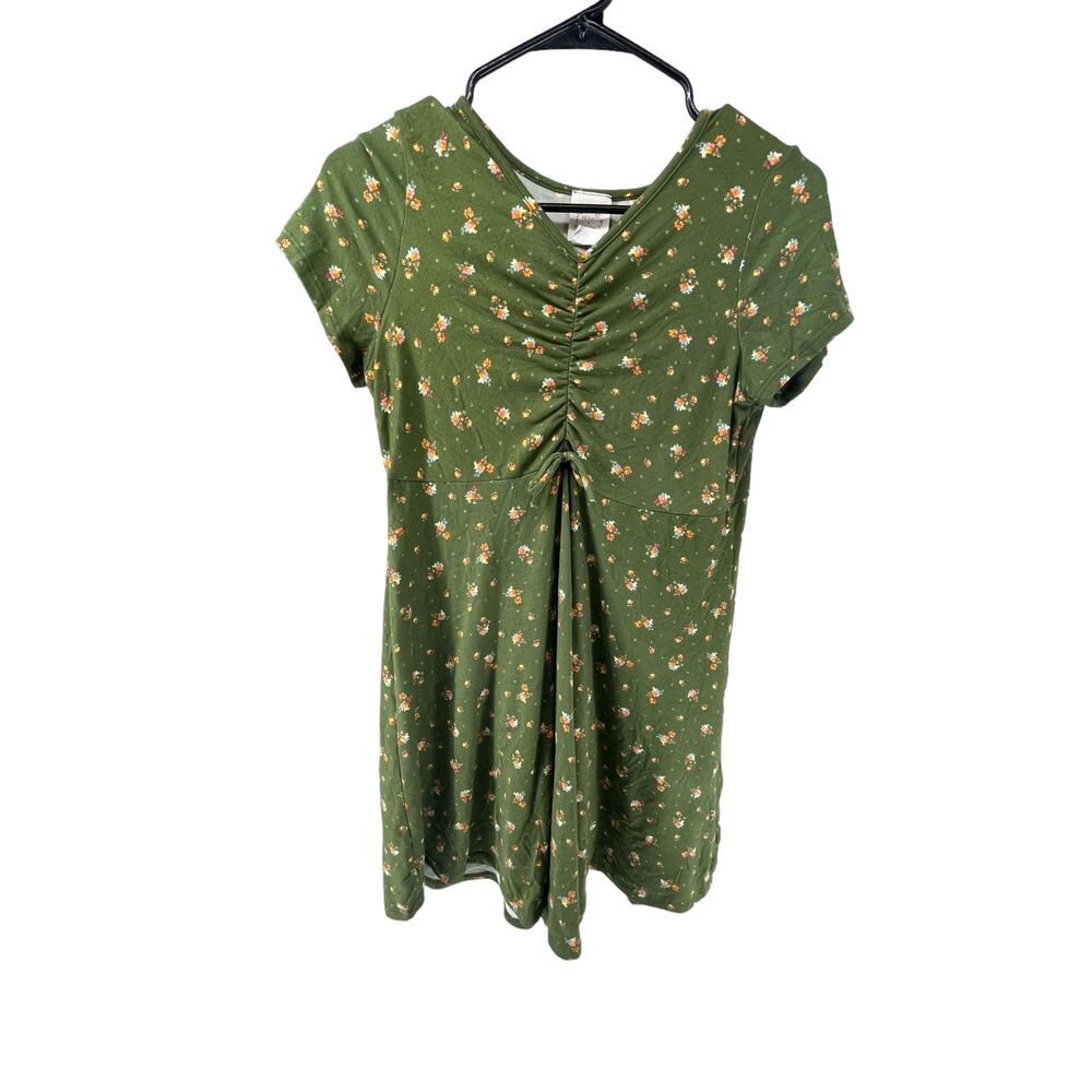 Heart & Arrow Girls Army Green Floral Short Sleeve T-Shirt Dress Youth Size 16
